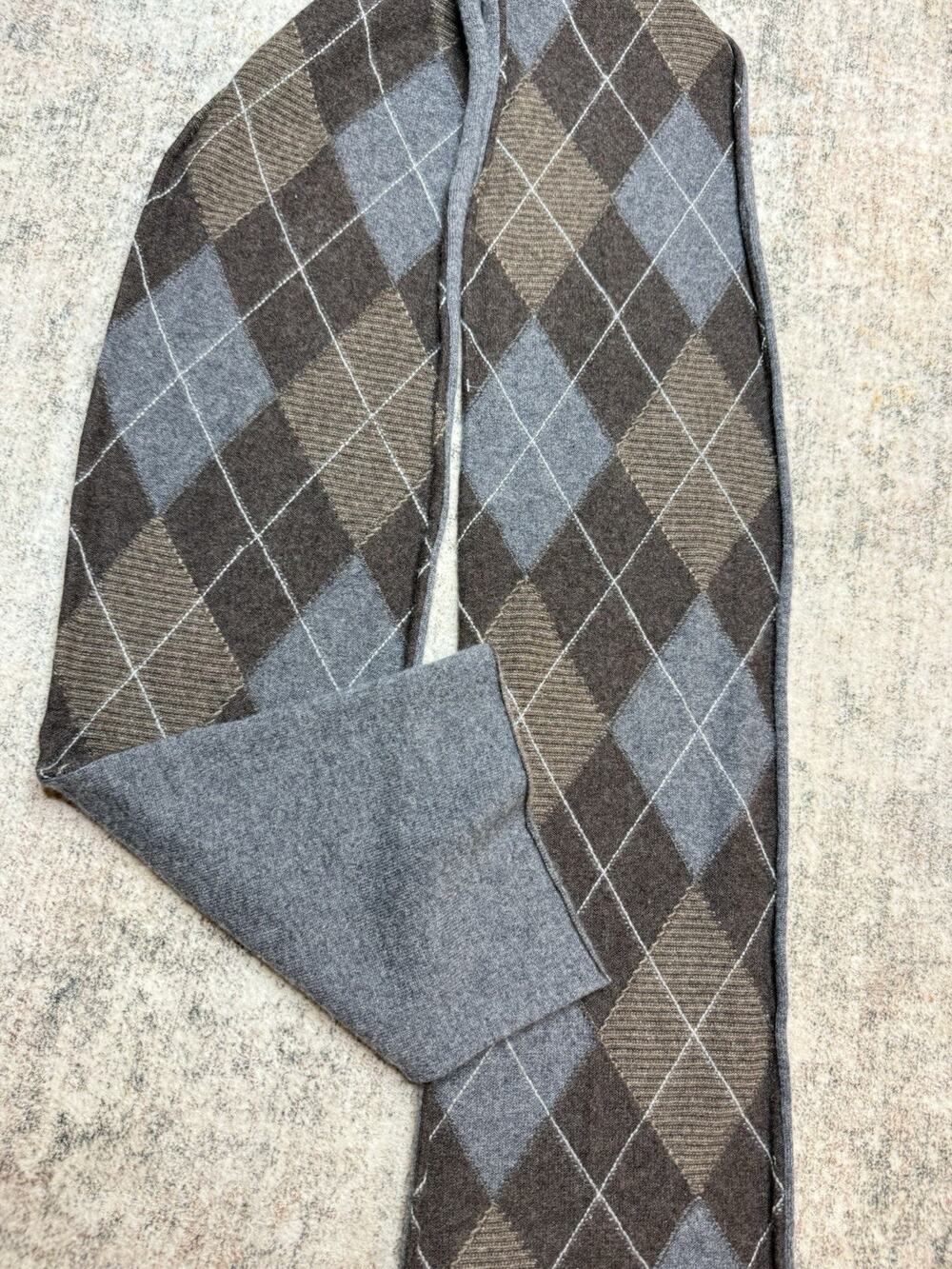 Cashmere Scarf Gray Brown Blue Diamond Argyle Preppy Cozy Classic Academia Cozy
